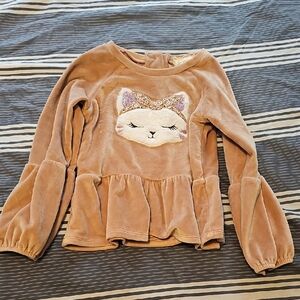 Kids Tan Cat Embroidered Top